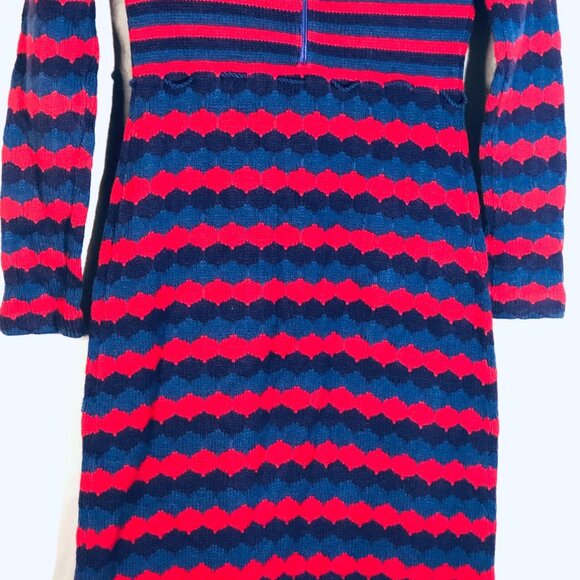 Knit long sleeve maxi turtle neck dress zip up striped red purple size 10 READ - Picture 11 of 16
